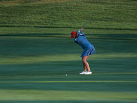 GAINESVILLE, VIRGINIA - SEPTEMBER 14: Jennifer Kupcho of the United States plays her second shot on the third hole during Foursomes Matches...