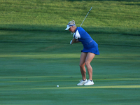 GAINESVILLE, VIRGINIA - SEPTEMBER 14: Charley Hull of Team Europe plays her second shot on the third hole during Foursome Matches on Day Two...