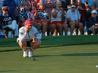 GAINESVILLE, VIRGINIA - SEPTEMBER 14: Ally Ewing of the United States lines up her putt on the third green during Foursome Matches on Day Tw...