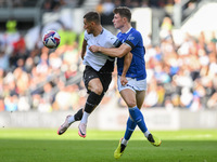 Jerry Yates of Derby County battles with William Fish of Cardiff City during the Sky Bet Championship match between Derby County and Cardiff...