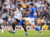 Alex Robertson of Cardiff City battles with Ebou Adams of Derby County during the Sky Bet Championship match between Derby County and Cardif...