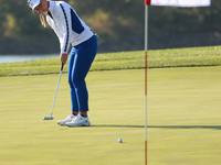 GAINESVILLE, VIRGINIA - SEPTEMBER 14: Emily Kristine Pedersen of Team Europe follows her putt on the 9th green during Foursomes Matches on D...