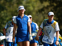 GAINESVILLE, VIRGINIA - SEPTEMBER 14: Anna Nordqvist of Team Europe walks on the 9th hole during Foursomes Matches on Day Two of the Solheim...