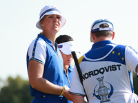 GAINESVILLE, VIRGINIA - SEPTEMBER 14: Anna Nordqvist of Team Europe waits on the 9th hole during Foursomes Matches on Day Two of the Solheim...