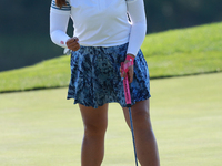 GAINESVILLE, VIRGINIA - SEPTEMBER 14: Lilia Vu of of Team USA reacts to her putt on the 9th green during Foursomes Matches on Day Two of the...