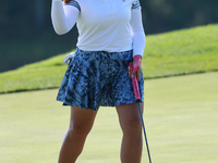 GAINESVILLE, VIRGINIA - SEPTEMBER 14: Lilia Vu of of Team USA reacts to her putt on the 9th green during Foursomes Matches on Day Two of the...