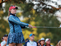 GAINESVILLE, VIRGINIA - SEPTEMBER 14: Jennifer Kupcho of the United States plays her tee shot on the 4th hole during Foursomes Matches on Da...