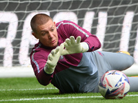 Ethan Horvath, Cardiff City goalkeeper, warms up ahead of kick-off during the Sky Bet Championship match between Derby County and Cardiff Ci...