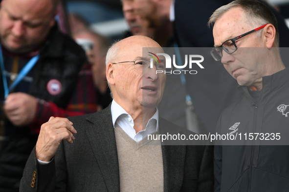 Former TV sports commentator Jim Rosenthal during the Sky Bet Championship match between Derby County and Cardiff City at Pride Park in Derb...