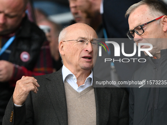 Former TV sports commentator Jim Rosenthal during the Sky Bet Championship match between Derby County and Cardiff City at Pride Park in Derb...