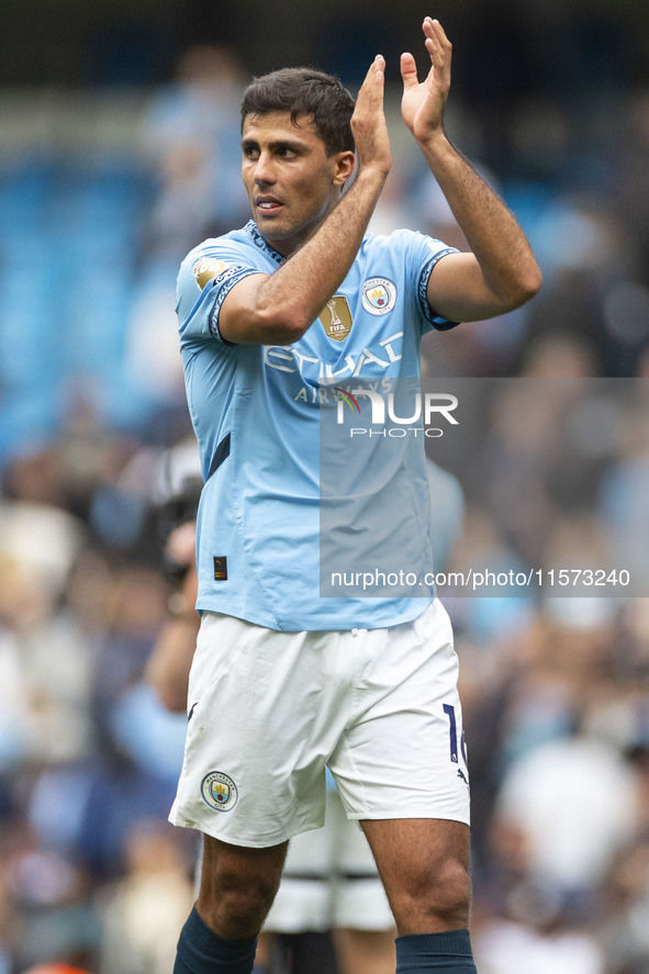 During the Premier League match between Manchester City and Brentford at the Etihad Stadium in Manchester, England, on September 14, 2024. 