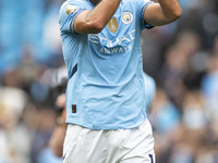 During the Premier League match between Manchester City and Brentford at the Etihad Stadium in Manchester, England, on September 14, 2024. (