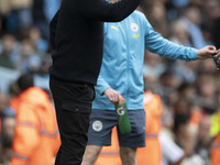 Manchester City F.C. manager Pep Guardiola during the Premier League match between Manchester City and Brentford at the Etihad Stadium in Ma...