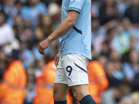 Erling Haaland #9 of Manchester City F.C. during the Premier League match between Manchester City and Brentford at the Etihad Stadium in Man...