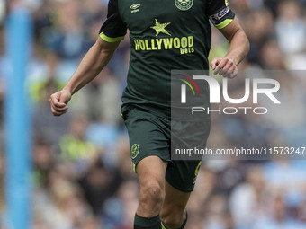 Igor Thiago #9 of Brentford F.C. during the Premier League match between Manchester City and Brentford at the Etihad Stadium in Manchester,...