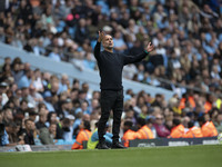 Manchester City F.C. manager Pep Guardiola gesticulates during the Premier League match between Manchester City and Brentford at the Etihad...