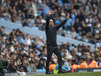 Manchester City F.C. manager Pep Guardiola gesticulates during the Premier League match between Manchester City and Brentford at the Etihad...