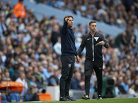 Brentford F.C. manager Thomas Franks gesticulates during the Premier League match between Manchester City and Brentford at the Etihad Stadiu...