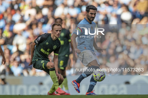 Ilkay Gundogan #19 of Manchester City F.C. during the Premier League match between Manchester City and Brentford at the Etihad Stadium in Ma...