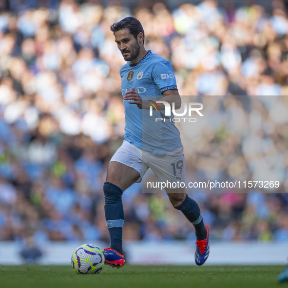 Ilkay Gundogan #19 of Manchester City F.C. during the Premier League match between Manchester City and Brentford at the Etihad Stadium in Ma...