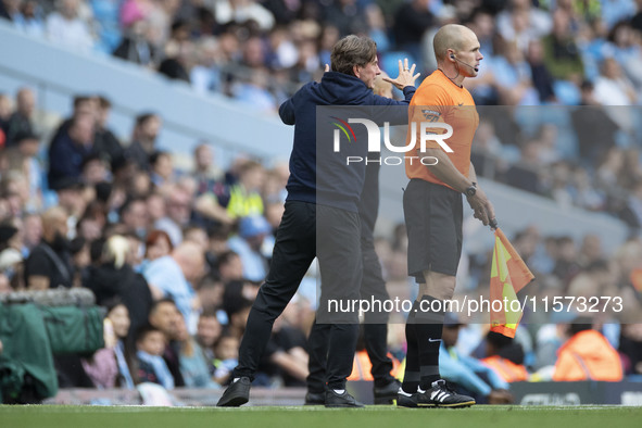 Brentford F.C. manager Thomas Franks during the Premier League match between Manchester City and Brentford at the Etihad Stadium in Manchest...