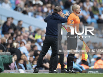 Brentford F.C. manager Thomas Franks during the Premier League match between Manchester City and Brentford at the Etihad Stadium in Manchest...