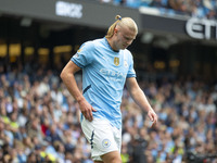 Erling Haaland #9 of Manchester City F.C. during the Premier League match between Manchester City and Brentford at the Etihad Stadium in Man...