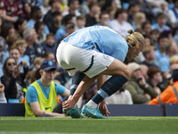 Erling Haaland #9 of Manchester City F.C. during the Premier League match between Manchester City and Brentford at the Etihad Stadium in Man...