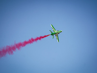 Royal Saudi Air Force aircraft fly in formation during a demonstration at the Athens Flying Show in Tanagra, Greece, on September 14, 2024....