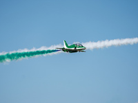 Royal Saudi Air Force aircraft fly in formation during a demonstration at the Athens Flying Show in Tanagra, Greece, on September 14, 2024....