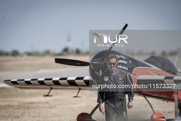 An aircraft of the Hellenic Air Force participates in the Athens Flying Show in Tanagra, Greece, on September 14, 2024 