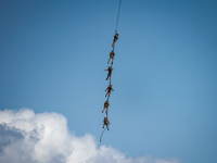 Members of the Greek Special Forces conduct demonstration exercises during the Athens Flying Show in Tanagra, Greece, on September 14, 2024...