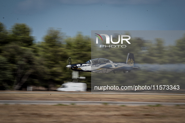 An aircraft of the Hellenic Air Force participates in the Athens Flying Show in Tanagra, Greece, on September 14, 2024 