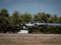 An aircraft of the Hellenic Air Force participates in the Athens Flying Show in Tanagra, Greece, on September 14, 2024 (