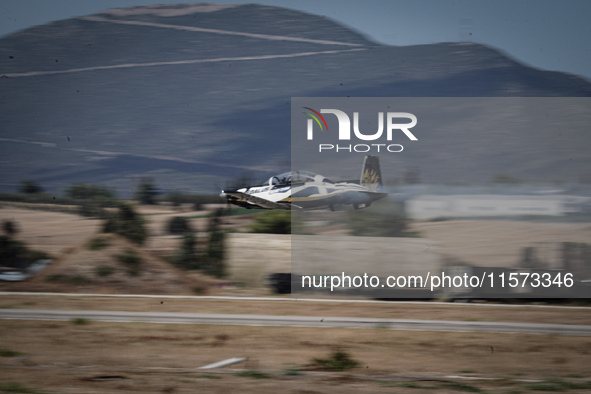 An aircraft of the Hellenic Air Force participates in the Athens Flying Show in Tanagra, Greece, on September 14, 2024 