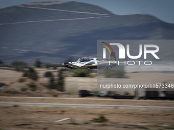 An aircraft of the Hellenic Air Force participates in the Athens Flying Show in Tanagra, Greece, on September 14, 2024 (