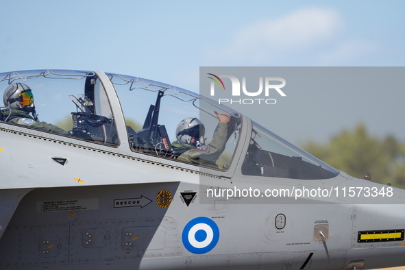 An aircraft of the Hellenic Air Force participates in the Athens Flying Show in Tanagra, Greece, on September 14, 2024 