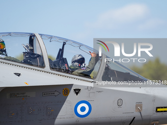 An aircraft of the Hellenic Air Force participates in the Athens Flying Show in Tanagra, Greece, on September 14, 2024 (