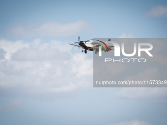 A Greek aircraft performs demonstrations during the Athens Flying Show in Tanagra, Greece, on September 14, 2024. (