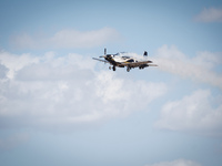 A Greek aircraft performs demonstrations during the Athens Flying Show in Tanagra, Greece, on September 14, 2024. (