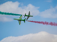 Royal Saudi Air Force aircraft fly in formation during a demonstration at the Athens Flying Show in Tanagra, Greece, on September 14, 2024....