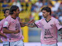 Matteo Brunori of Palermo FC celebrates after scoring third goal during the Serie B match between SS Juve Stabia and Palermo FC at Stadio Ro...