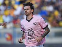 Matteo Brunori of Palermo FC celebrates after scoring third goal during the Serie B match between SS Juve Stabia and Palermo FC at Stadio Ro...