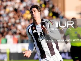 Dusan Vlahovic of Juventus FC looks dejected during the Serie A Enilive match between Empoli FC and Juventus FC at Stadio Carlo Castellani o...