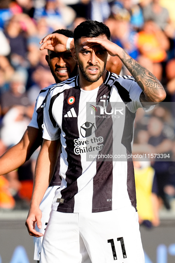 Nicolas Gonzalez of Juventus FC gestures during the Serie A Enilive match between Empoli FC and Juventus FC at Stadio Carlo Castellani on Se...