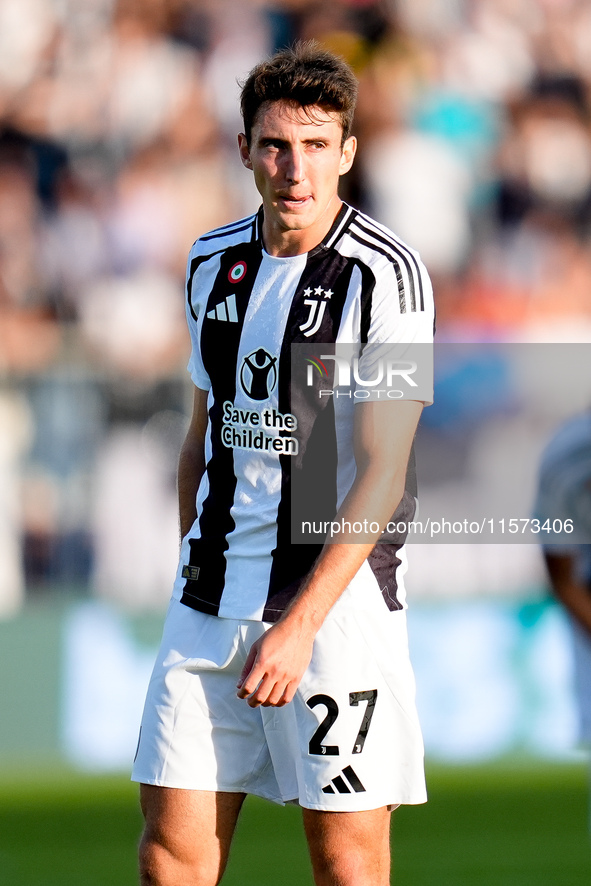 Andrea Cambiaso of Juventus FC looks on during the Serie A Enilive match between Empoli FC and Juventus FC at Stadio Carlo Castellani on Sep...