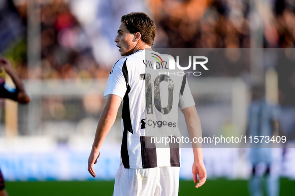 Kenan Yıldız of Juventus FC looks on during the Serie A Enilive match between Empoli FC and Juventus FC at Stadio Carlo Castellani on Septem...