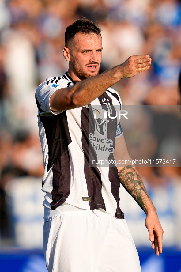 Federico Gatti of Juventus FC reacts during the Serie A Enilive match between Empoli FC and Juventus FC at Stadio Carlo Castellani on Septem...