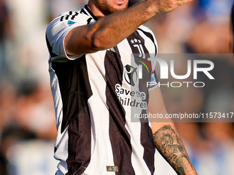 Federico Gatti of Juventus FC reacts during the Serie A Enilive match between Empoli FC and Juventus FC at Stadio Carlo Castellani on Septem...