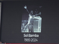 A tribute to Sol Bemba appears on the scoreboard during the Sky Bet Championship match between Middlesbrough and Preston North End at the Ri...